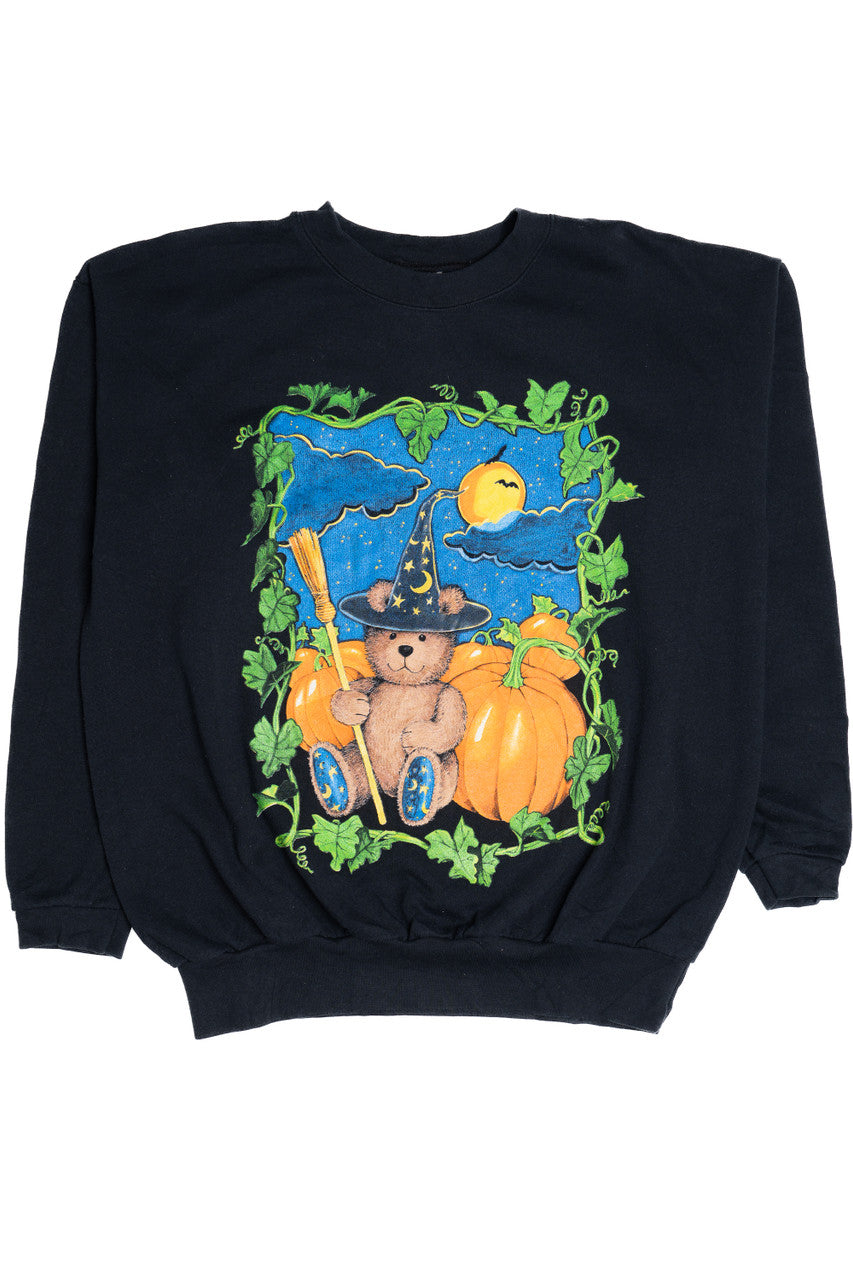 Vintage Wizard Bear Pumpkin Patch Halloween Sweater