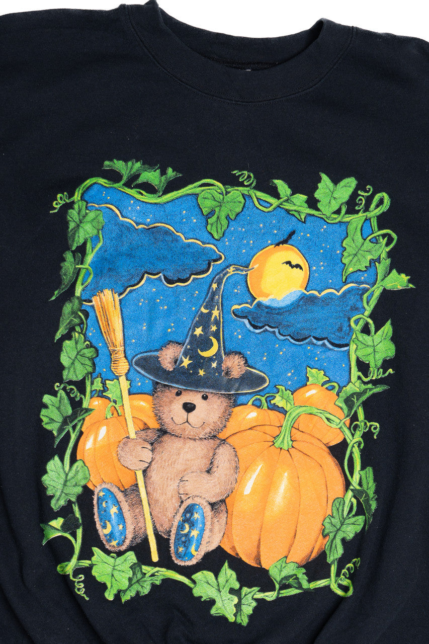 Vintage Wizard Bear Pumpkin Patch Halloween Sweater