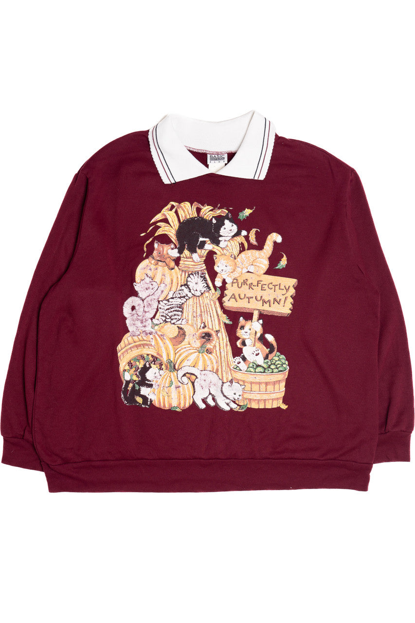 Vintage "Purrfectly Autumn" Cat Fall Harvest Halloween Sweater