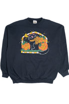 Vintage Happy Cat Illustration With Pumpkins Halloween Sweater
