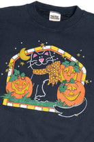 Vintage Happy Cat Illustration With Pumpkins Halloween Sweater