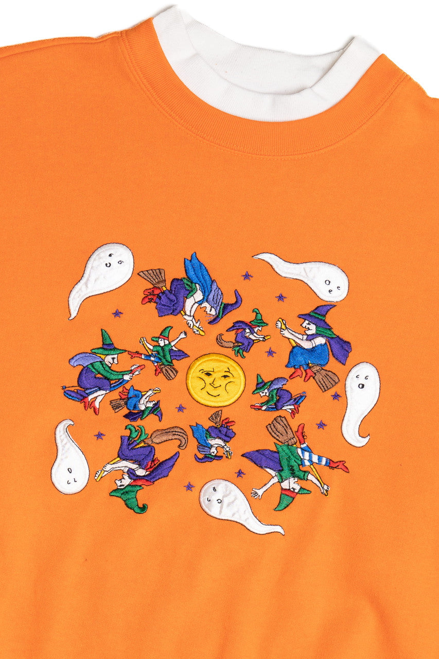 Vintage Ghosts & Witches Embroidered Applique Halloween Sweater 637