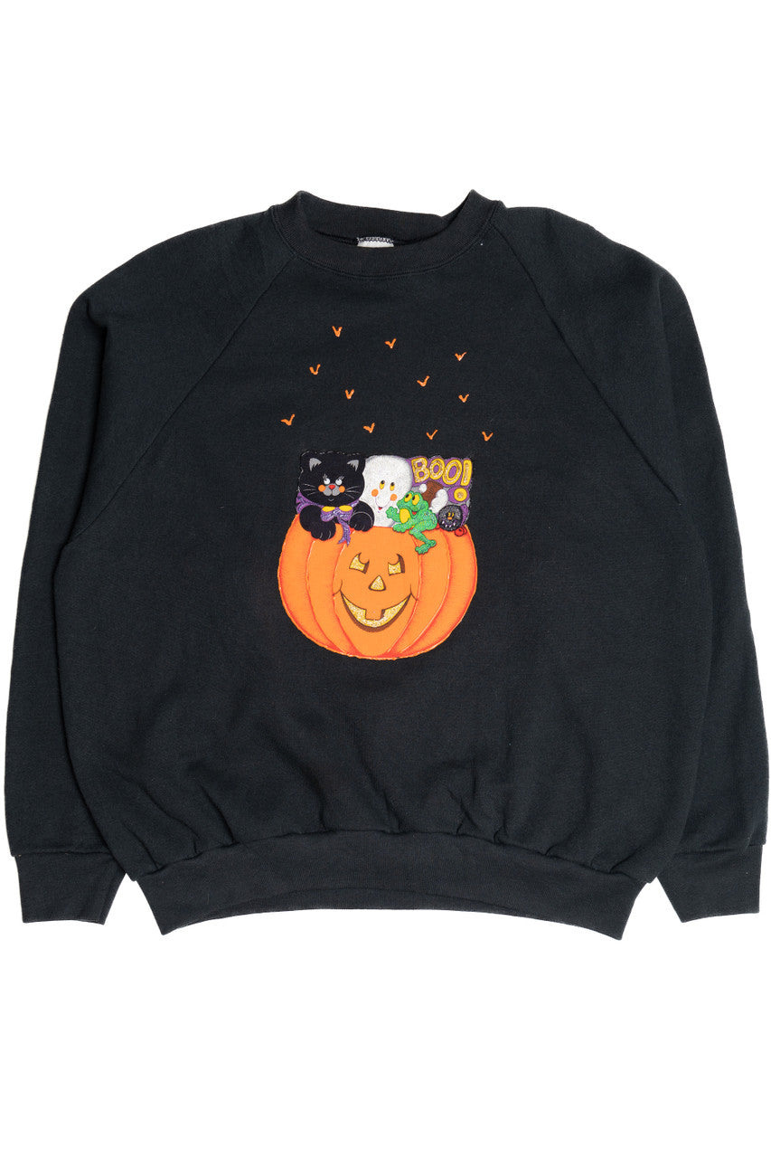 Vintage "Boo!" DIY Hand Decorated Applique & Puff Paint Halloween Sweater