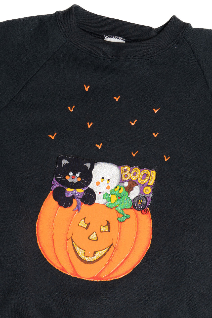 Vintage "Boo!" DIY Hand Decorated Applique & Puff Paint Halloween Sweater