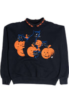 Vintage Black Cats & Jack-O-Lantern Carved Pumpkins Halloween Sweater