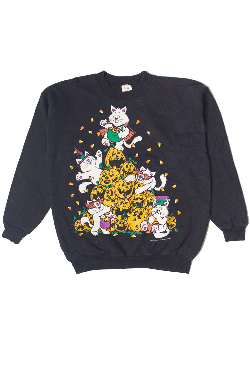 Vintage Jack-O-Lantern Kittens Halloween Sweatshirt