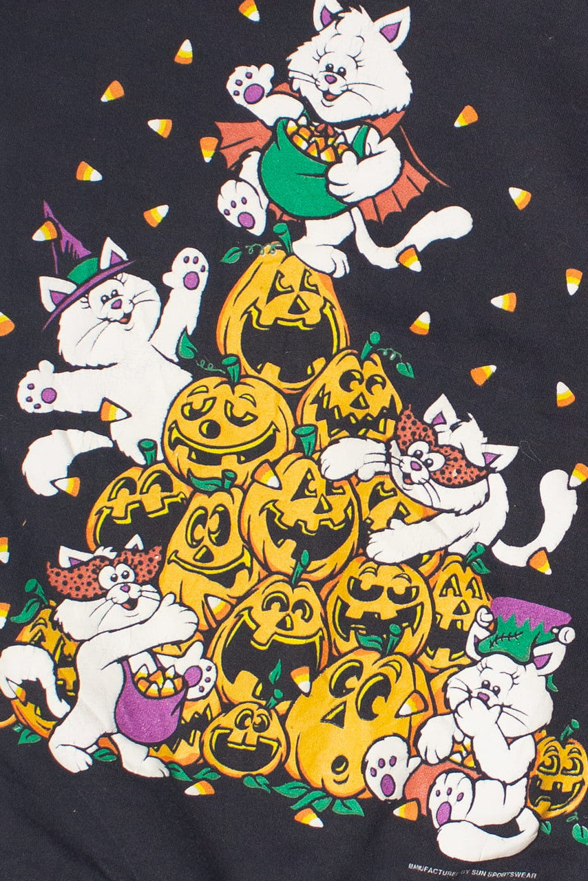 Vintage Jack-O-Lantern Kittens Halloween Sweatshirt