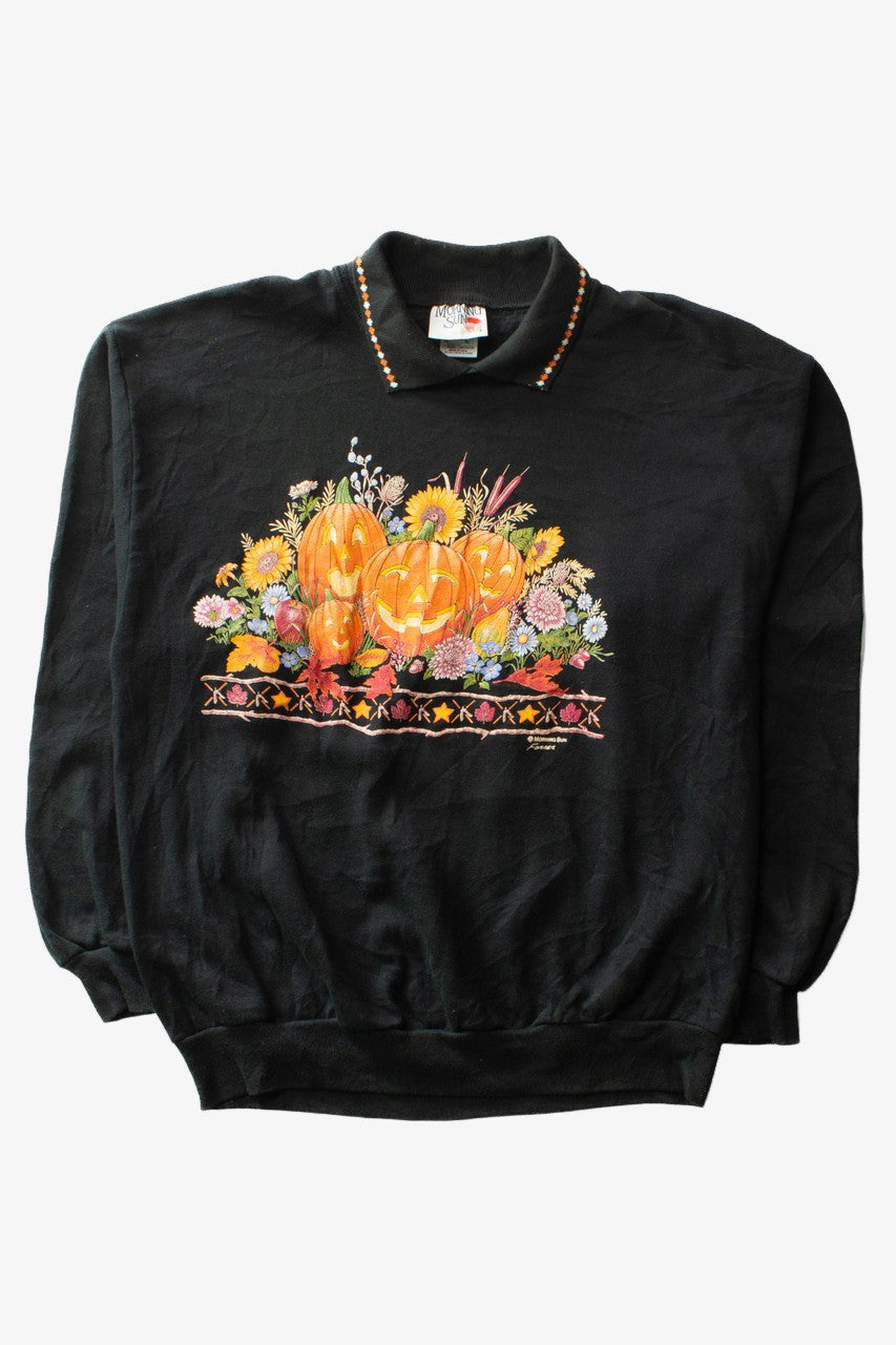 Vintage Floral Jack o'Lanterns Halloween Sweateshirt (1990s)