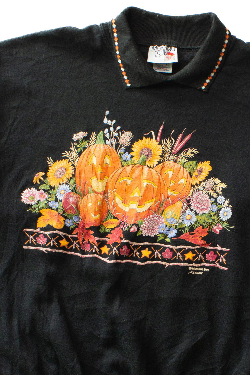 Vintage Floral Jack o'Lanterns Halloween Sweateshirt (1990s)