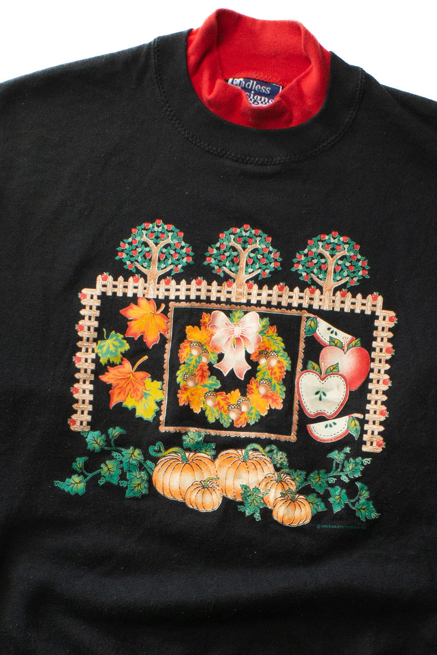 Vintage Apple Orchard Turtleneck Fall Sweatshirt (1990s)