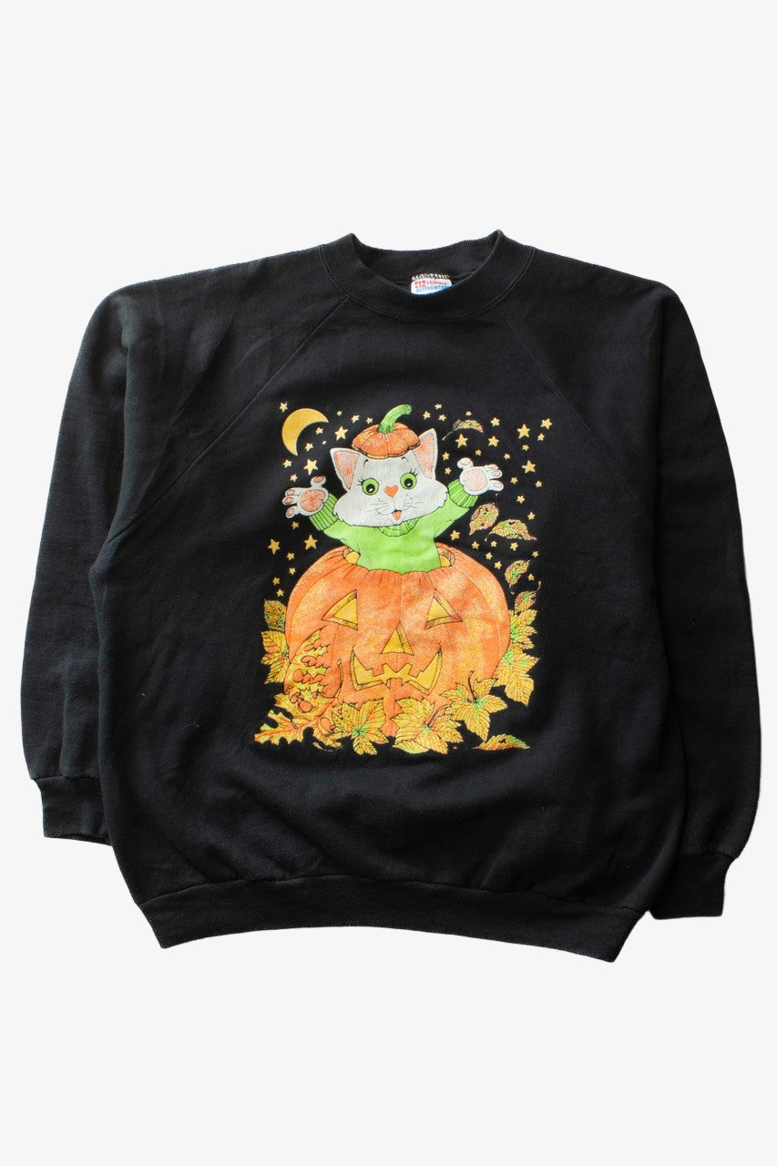 Vintage Cat In A Pumpkin Halloween Sweatshirt (1990s)