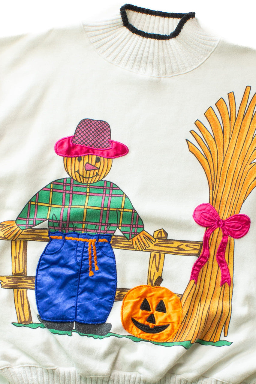 Vintage Scarecrow Satin Accent Halloween Sweatshirt (1990s)
