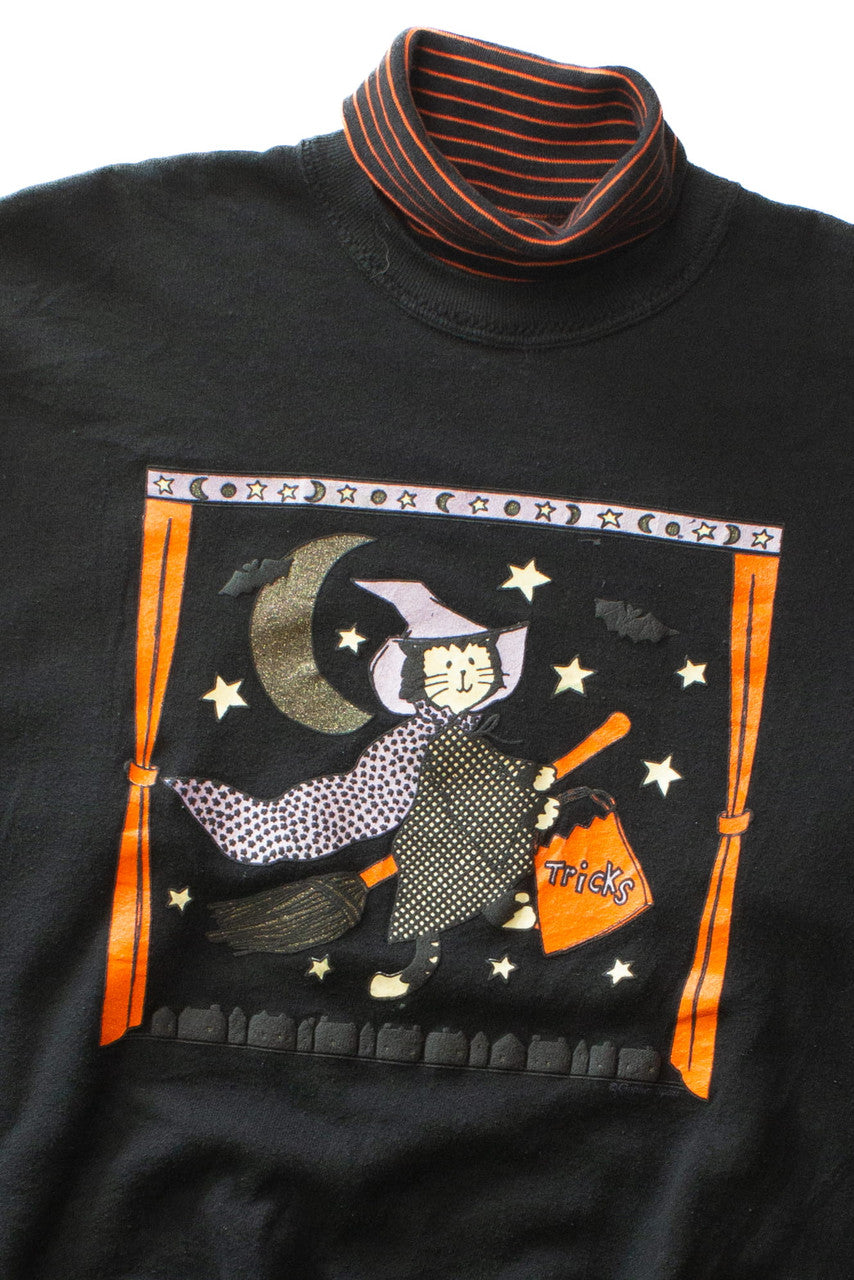 Vintage Cat Witch Turtleneck Halloween Sweatshirt (1990s)