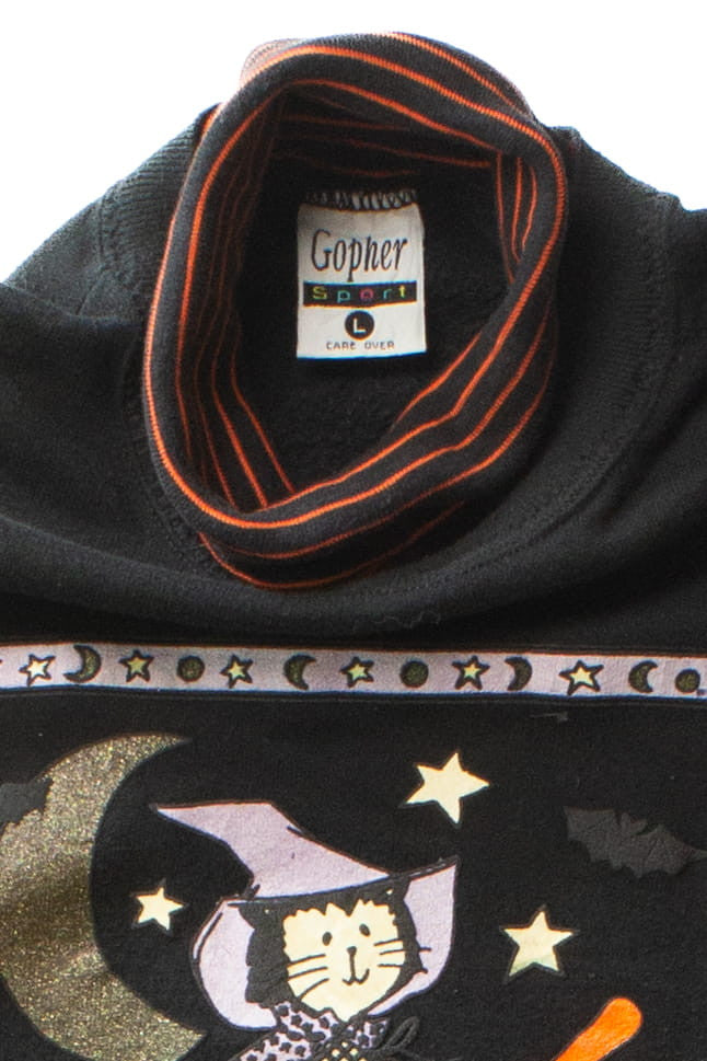 Vintage Cat Witch Turtleneck Halloween Sweatshirt (1990s)