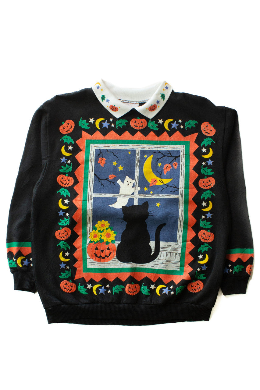 Vintage Cat Ghost Halloween Sweatshirt (1990s)