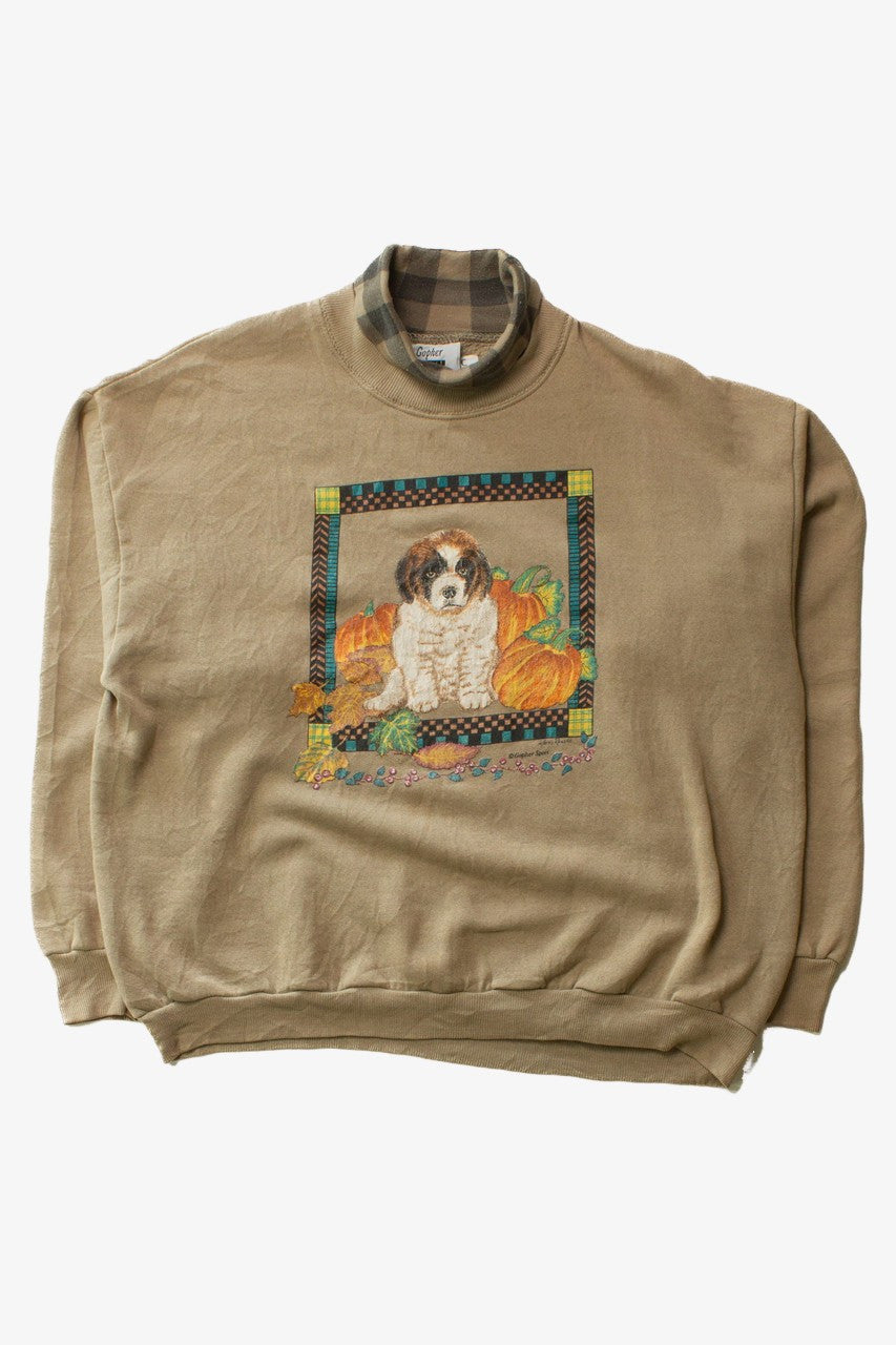 Vintage Dog & Pumpkins Turtleneck Fall Sweatshirt (1990s)