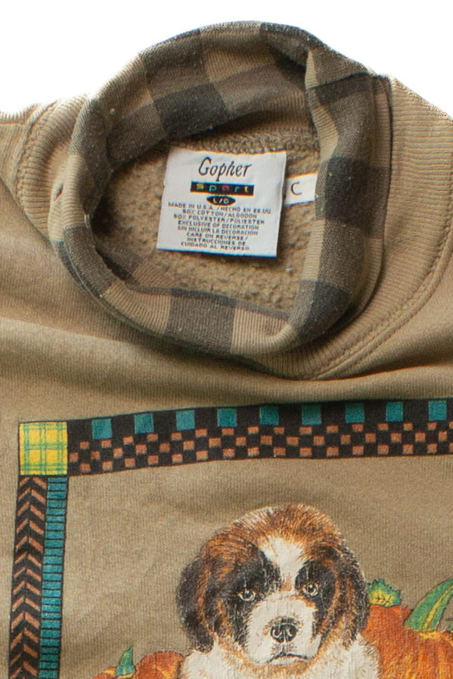 Vintage Dog & Pumpkins Turtleneck Fall Sweatshirt (1990s)