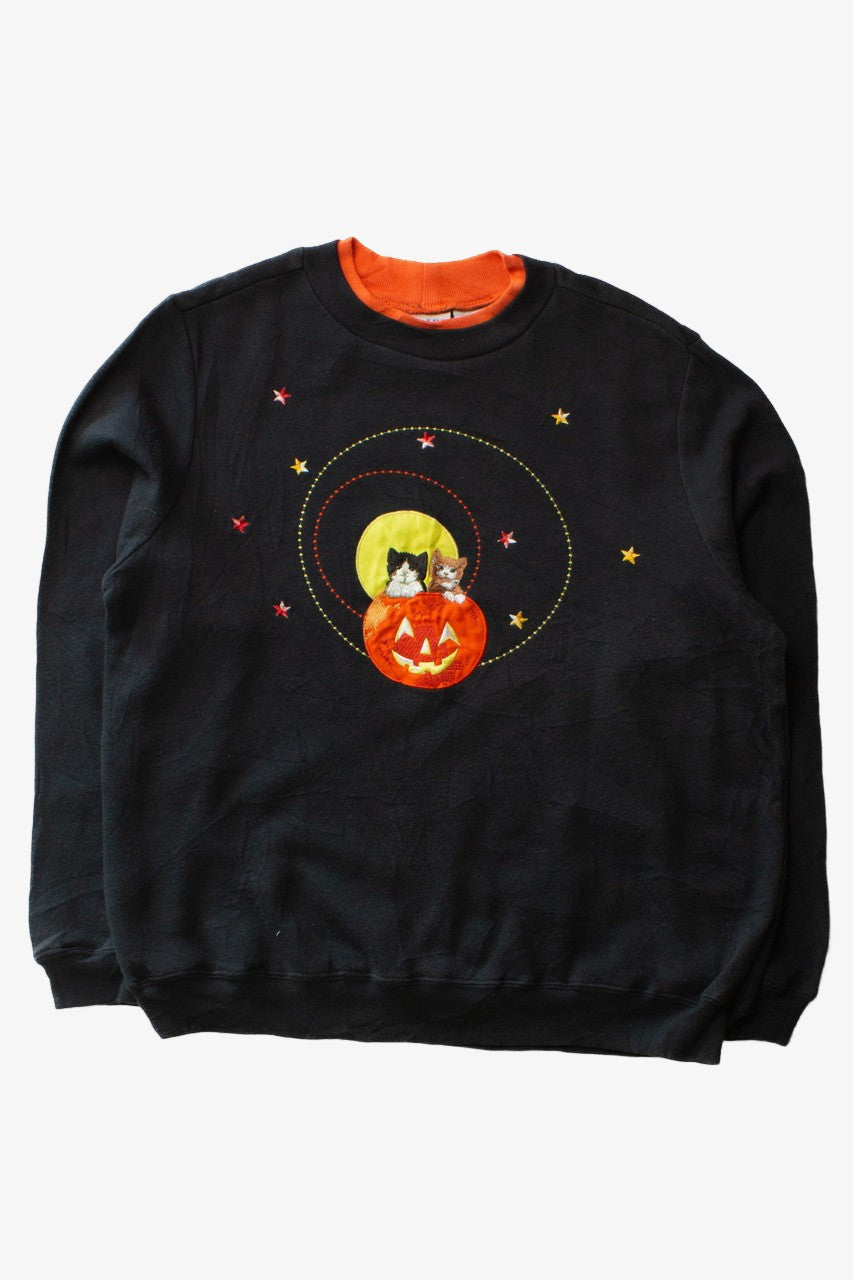 Vintage Embroidered Cats Halloween Sweatshirts 679 (1990s)