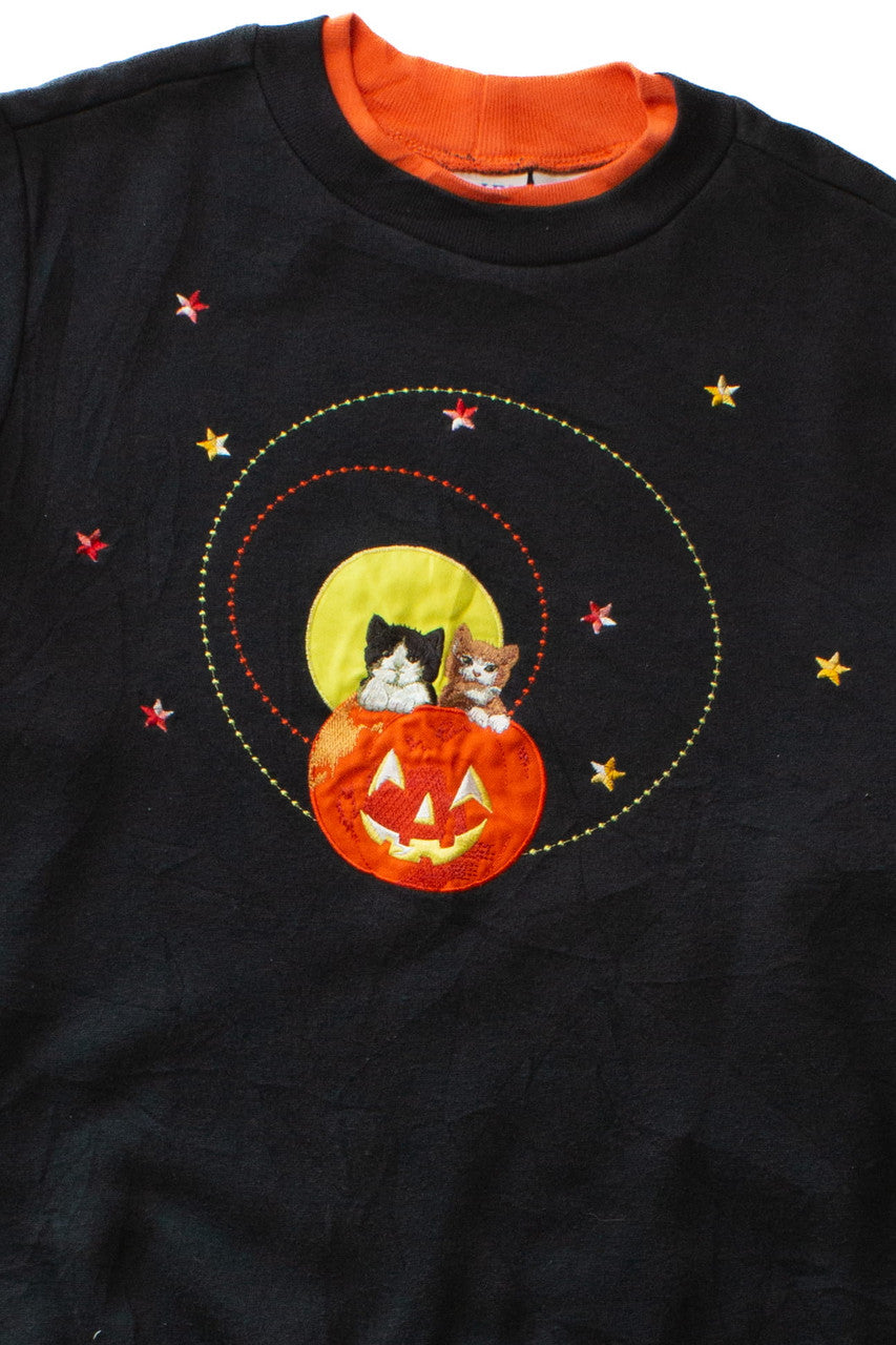 Vintage Embroidered Cats Halloween Sweatshirts 679 (1990s)