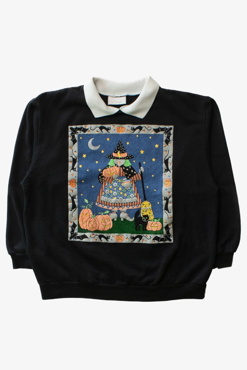Vintage Witch Portrait Halloween Sweatshirt (1990s)