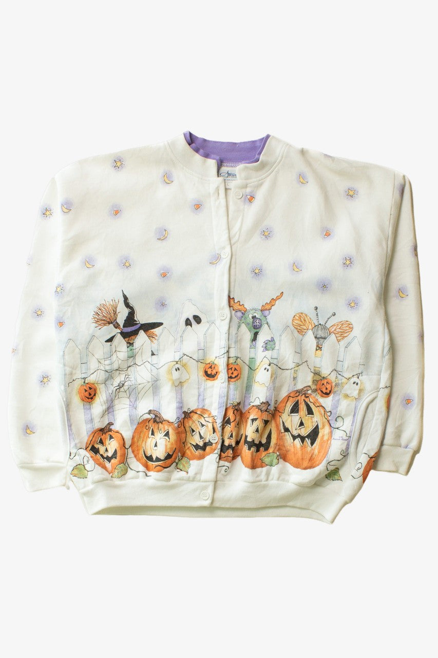 Vintage White Button Up Halloween Sweatshirt (1990s)