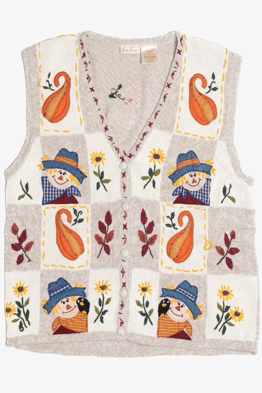 Vintage Scarecrow Patchwork Harvest Sweater Vest