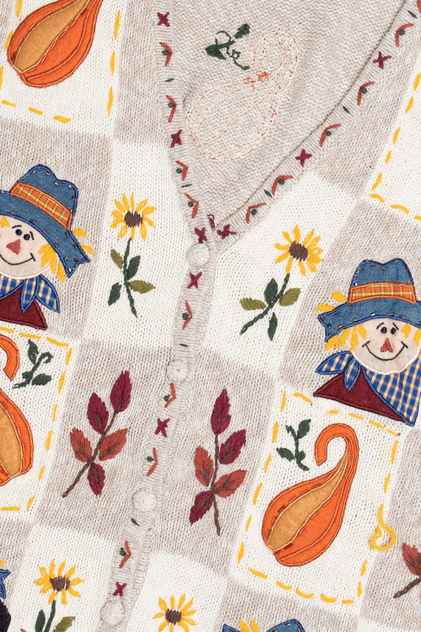 Vintage Scarecrow Patchwork Harvest Sweater Vest