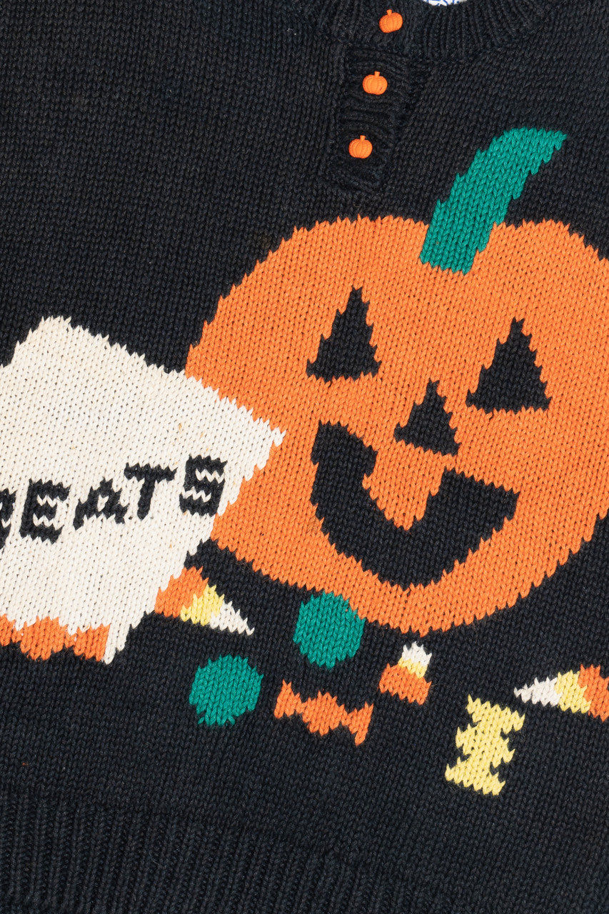Vintage "Treats" Jack-O-Lantern Hand Knit Halloween Sweater Vest