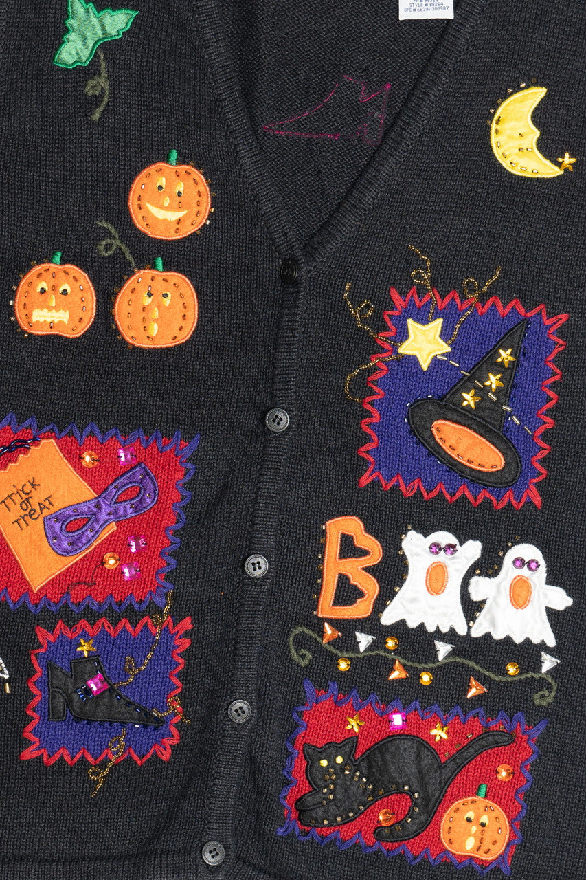 Vintage "Boo" Patchwork Halloween Sweater Vest