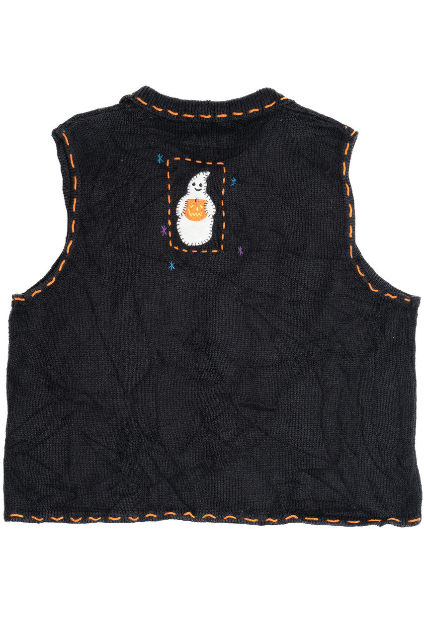 Vintage "Trick Or Treat" Ghost Contrast Stitch Halloween Sweater Vest