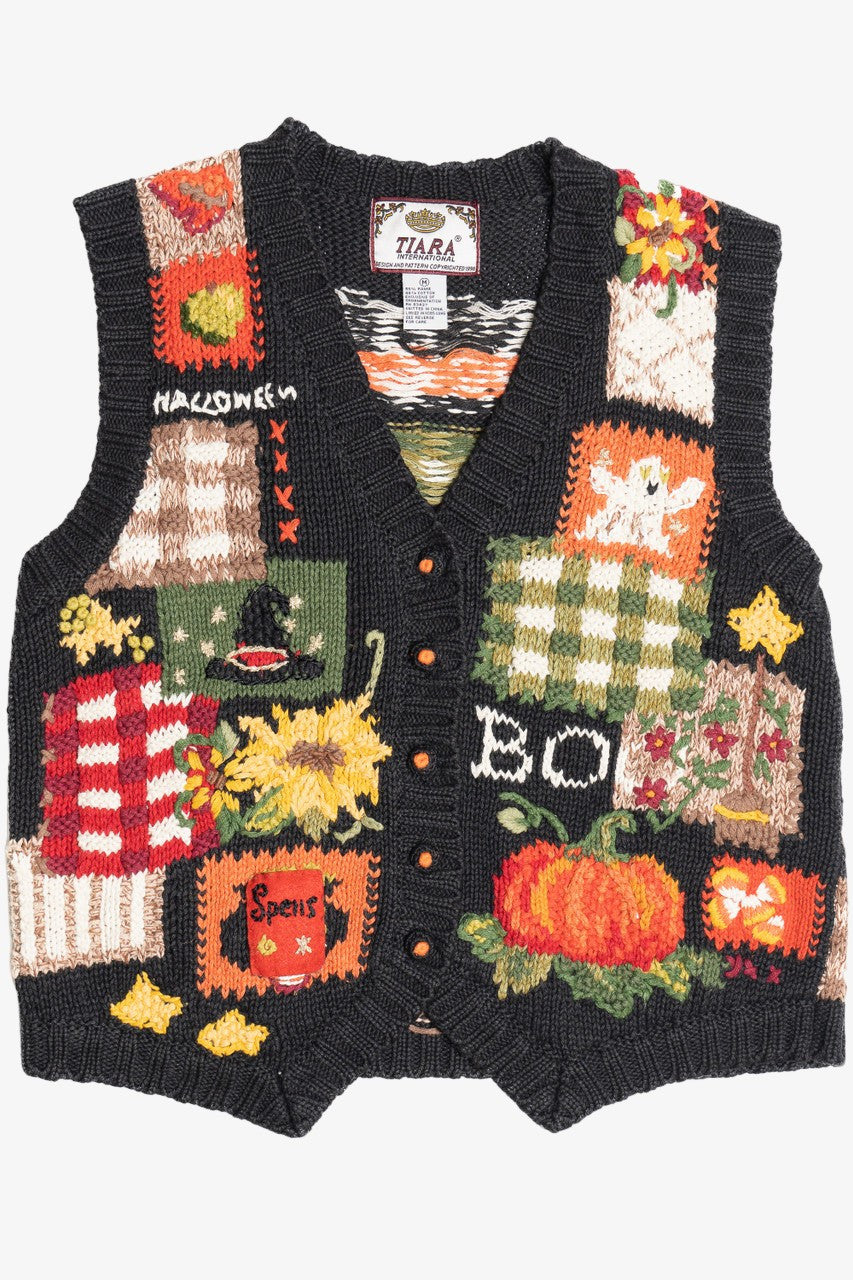 Vintage Patchwork Knit Halloween Sweater Vest