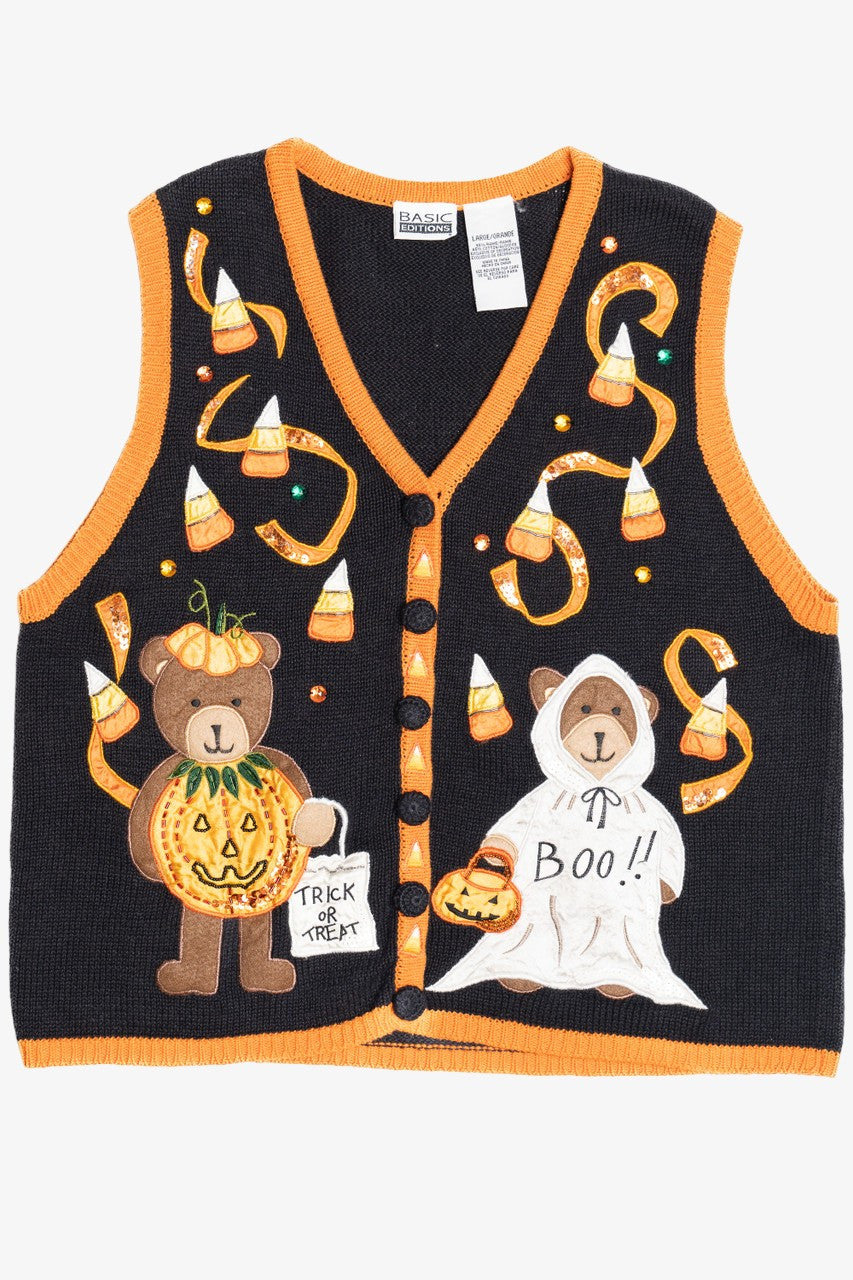 Vintage Candy Corn Costume Bears Halloween Sweater Vest