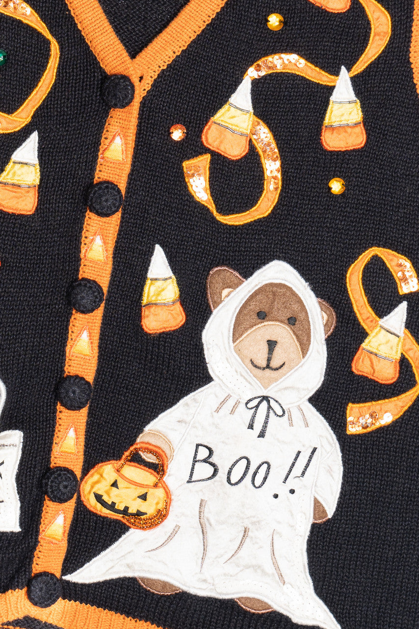 Vintage Candy Corn Costume Bears Halloween Sweater Vest