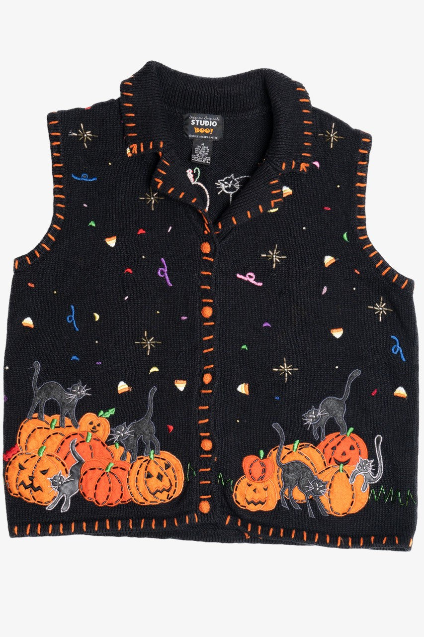 Vintage Cats At The Pumpkin Patch Halloween Sweater Vest