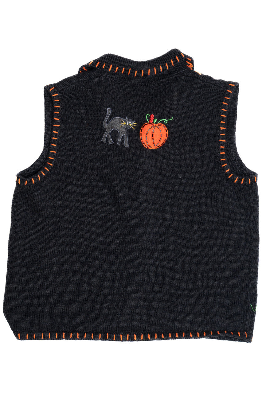 Vintage Cats At The Pumpkin Patch Halloween Sweater Vest