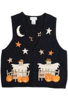 Vintage "Tricks" "Treats" Scarecrows Halloween Sweater Vest