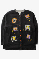 Vintage Picture Patches Button Up Halloween Sweatshirt (1990s)