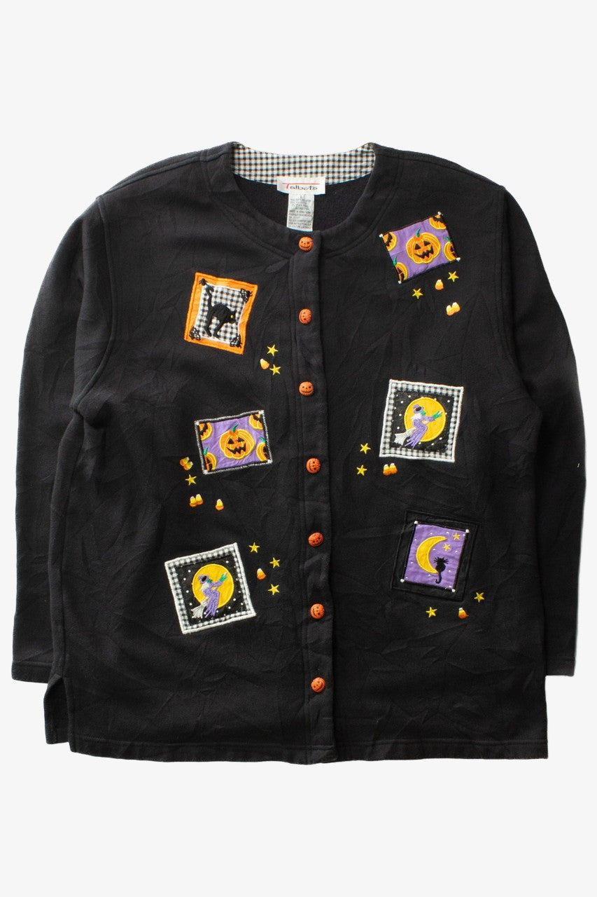 Vintage Picture Patches Button Up Halloween Sweatshirt (1990s)