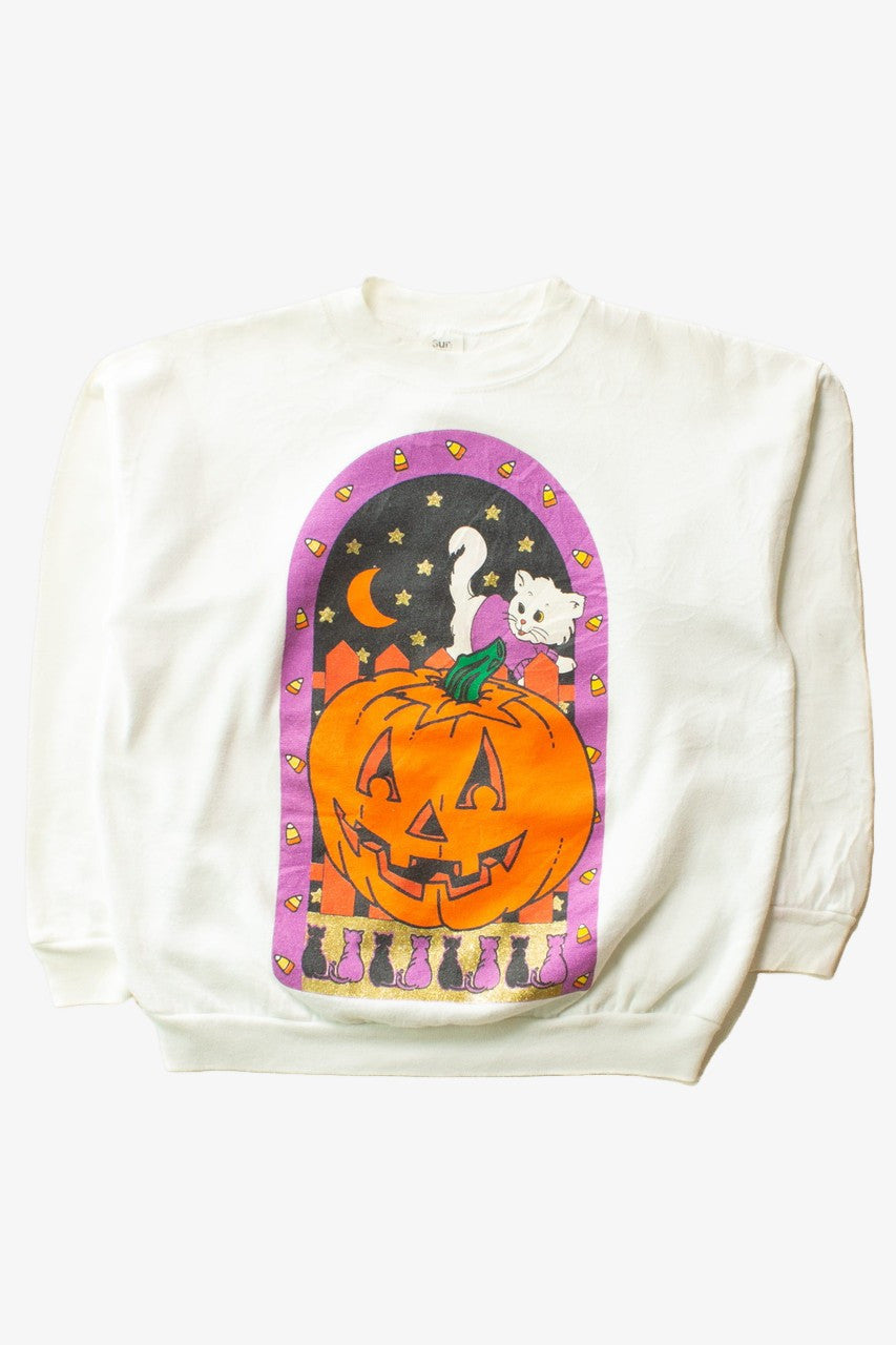 Vintage Kitten Pumpkin Halloween Sweatshirt (1990s)