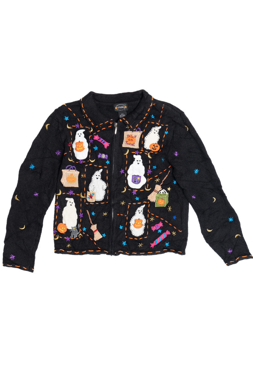 Vintage "Trick Or Treat" Contrast Stitch Halloween Sweater