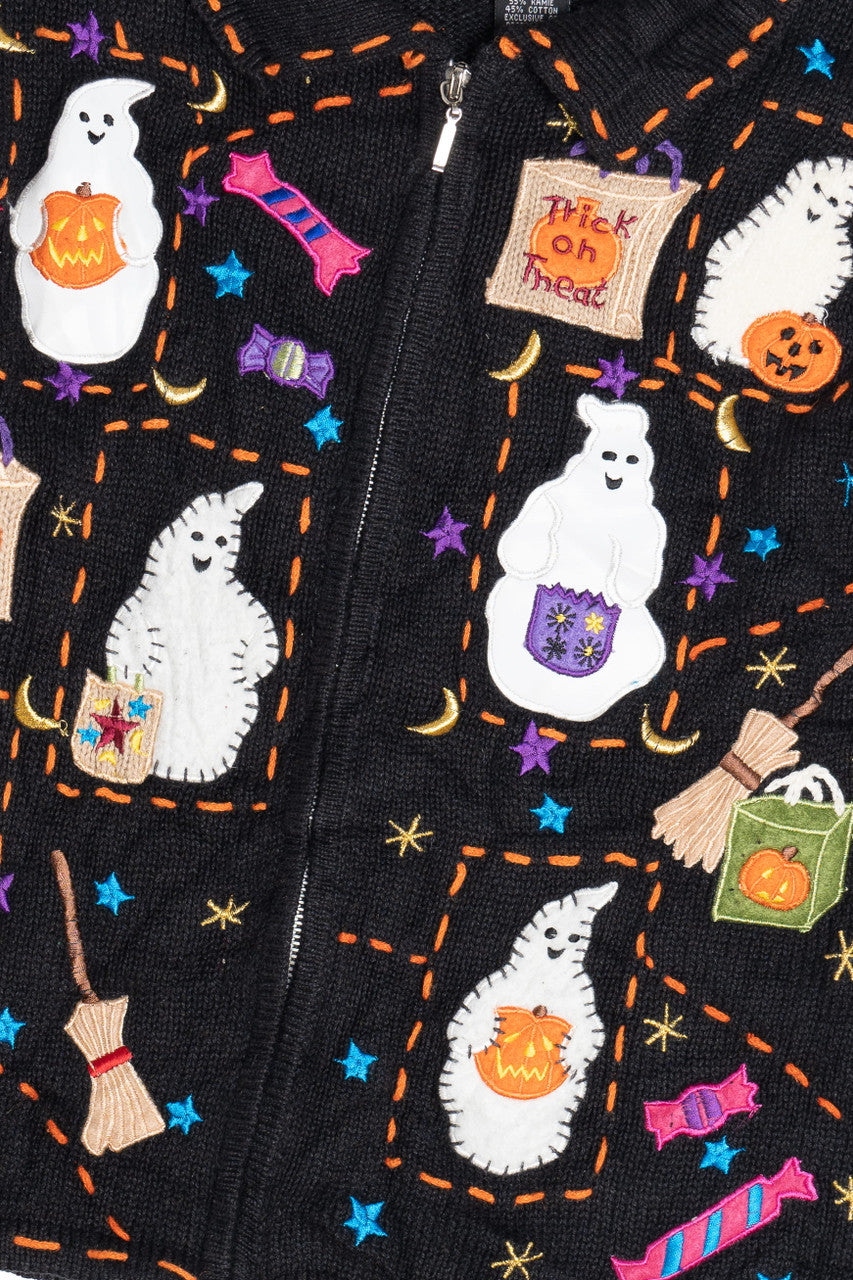 Vintage "Trick Or Treat" Contrast Stitch Halloween Sweater