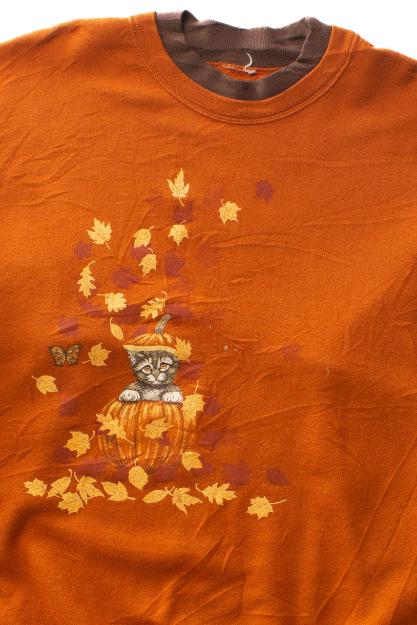 Vintage Cat Pumpkin Fall Sweatshirt (1990s)