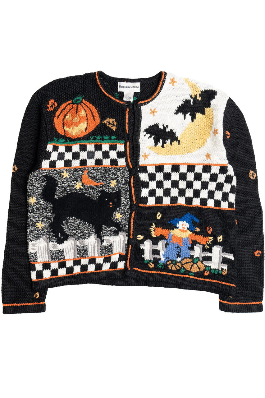 Vintage Checkered Knit Halloween Sweater