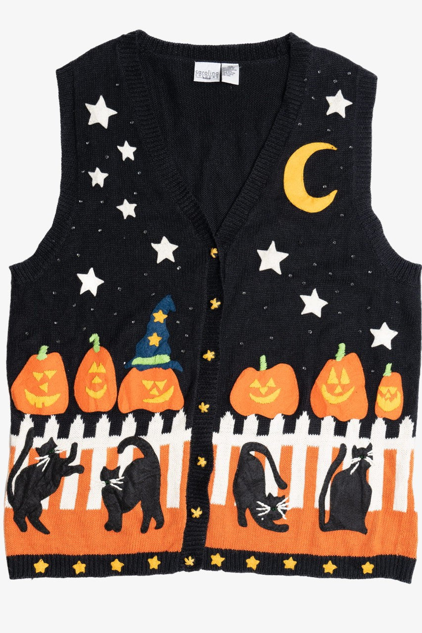 Vintage Pumpkin Fence Halloween Sweater Vest