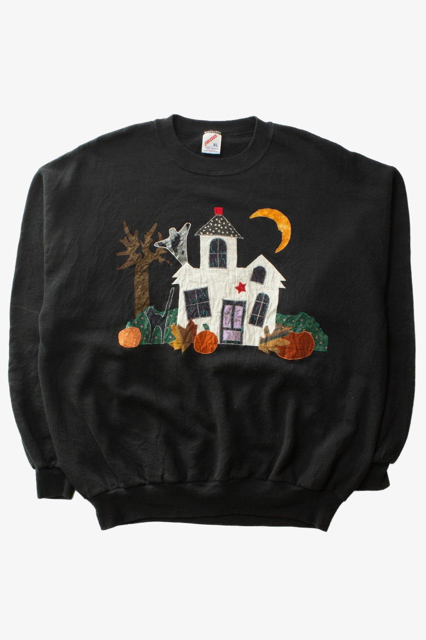 Vintage Haunted House Applique Halloween Sweatshirt (1990s)