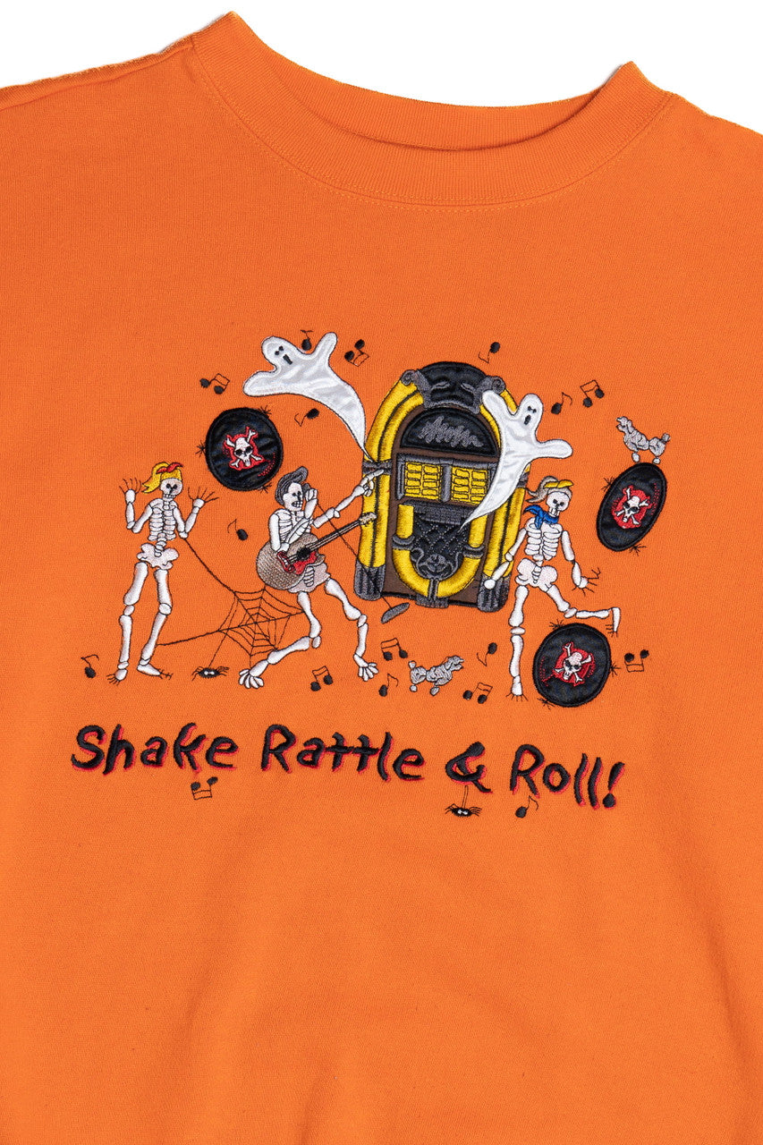 Vintage "Shake Rattle & Roll" Skeleton Dance Party Halloween Sweatshirt