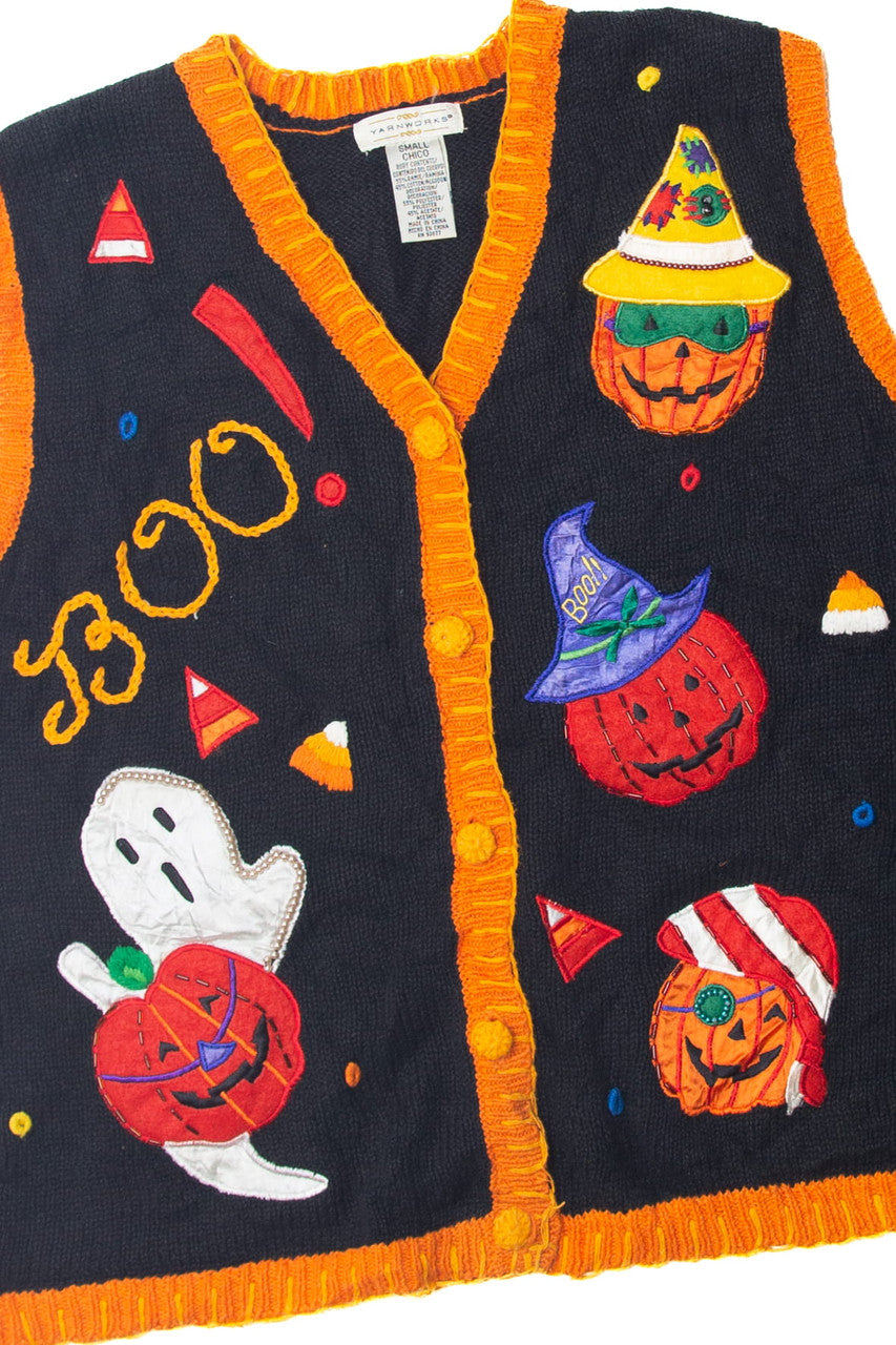 Vintage Pumpkin And Candy Corn Halloween Vest