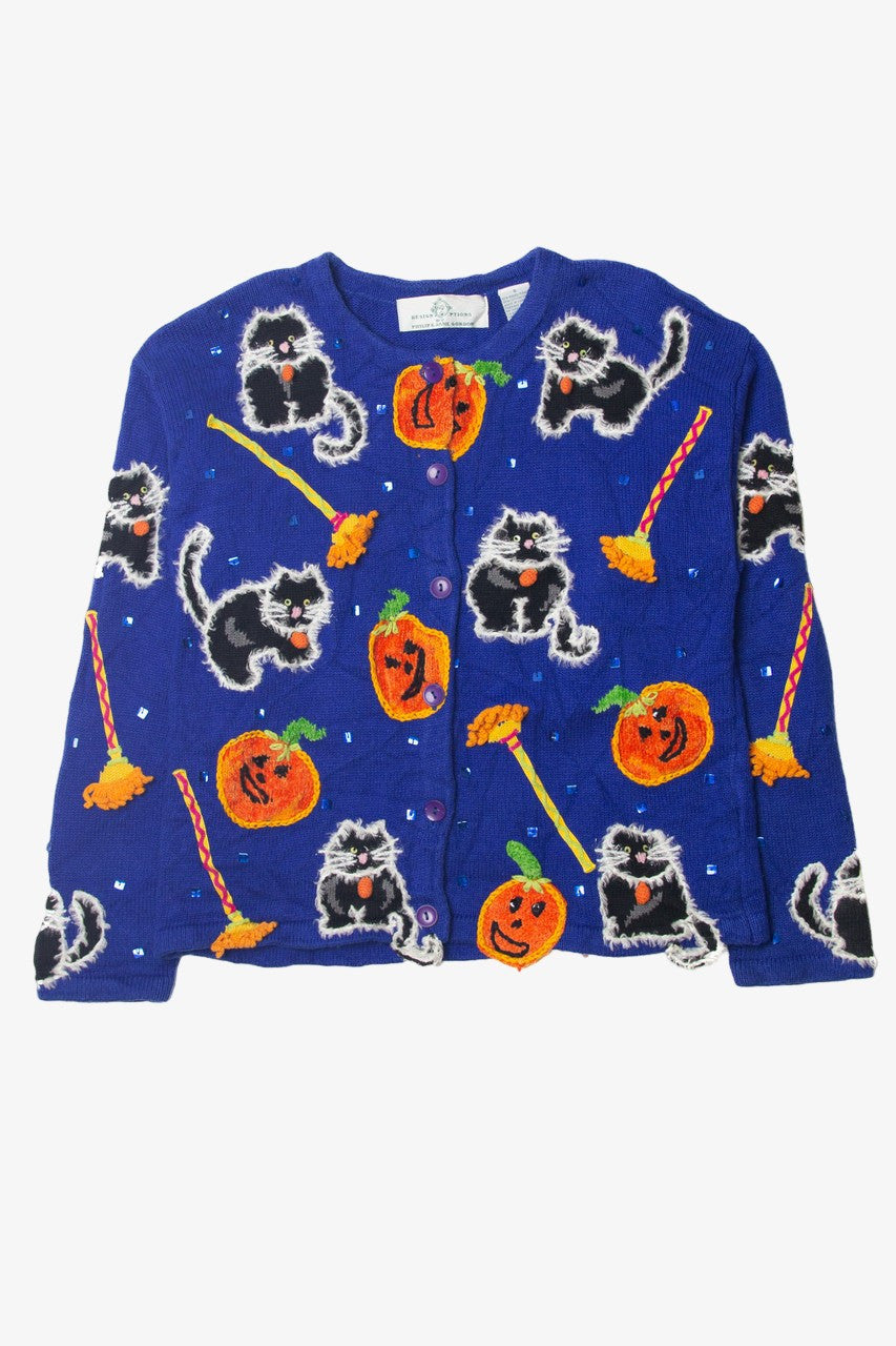 Vintage Black Cat And Pumpkin Halloween Sweater