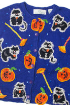 Vintage Black Cat And Pumpkin Halloween Sweater
