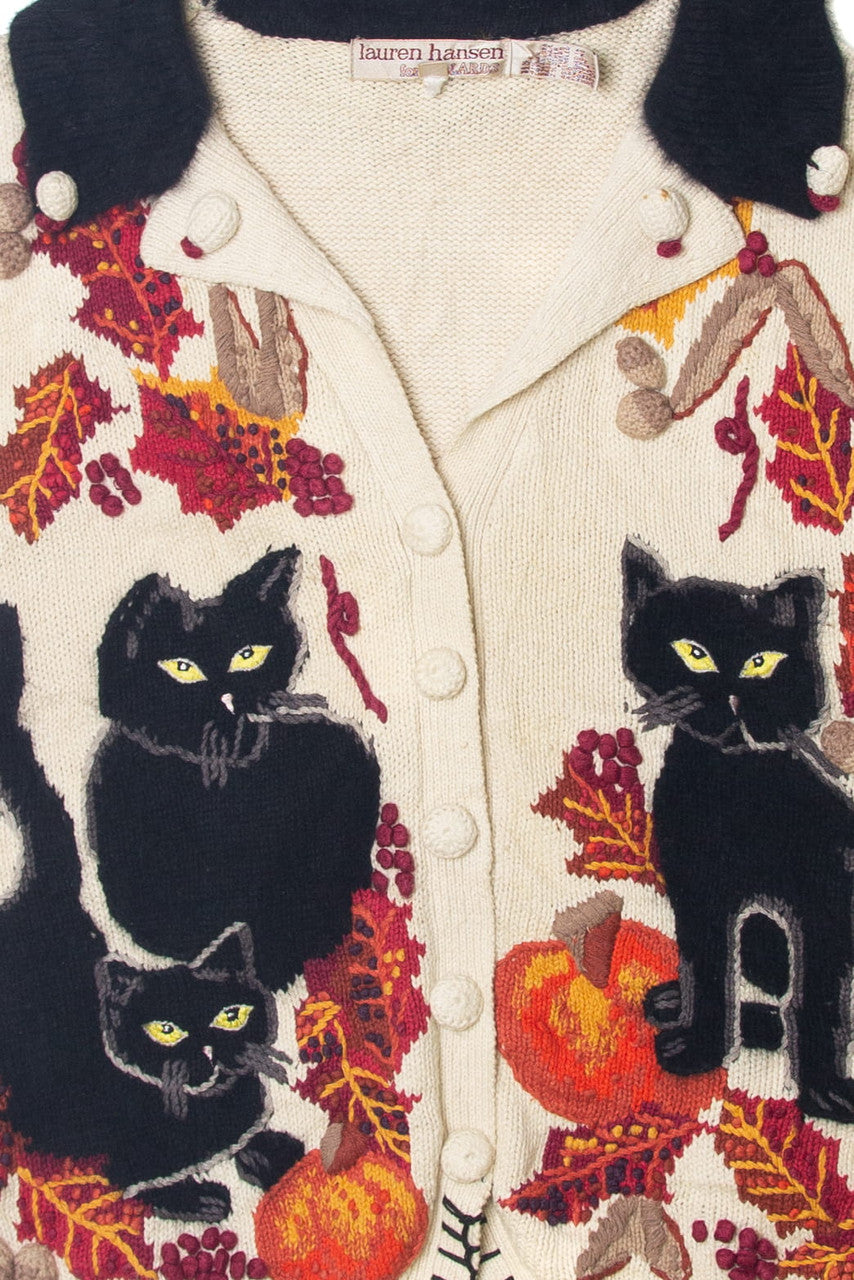 Vintage Black Cats and Pumpkins Halloween Vest